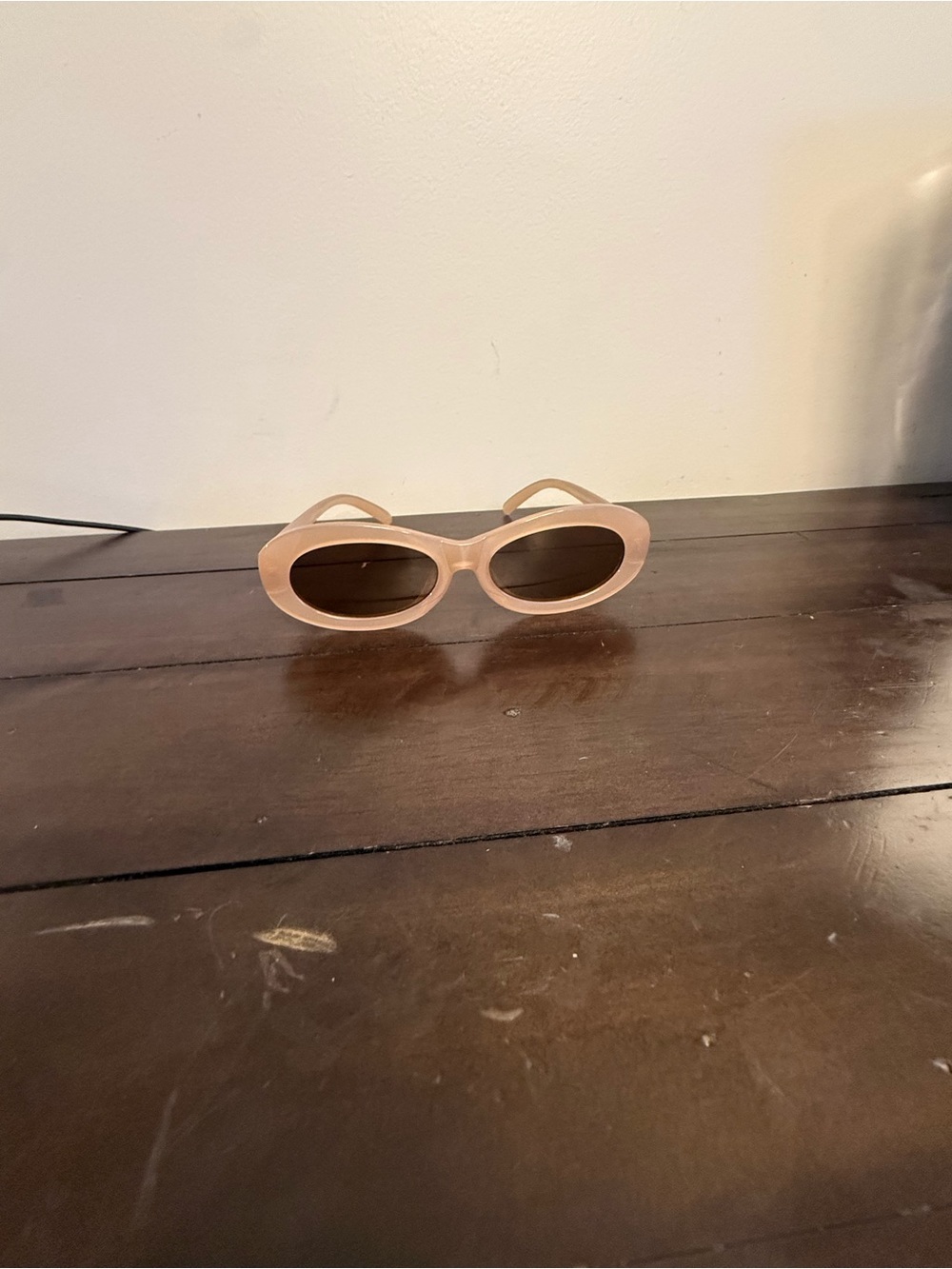 Small Oval Sunglasses Nude Beige Translucent Frame Dark Tint Retro Y2K